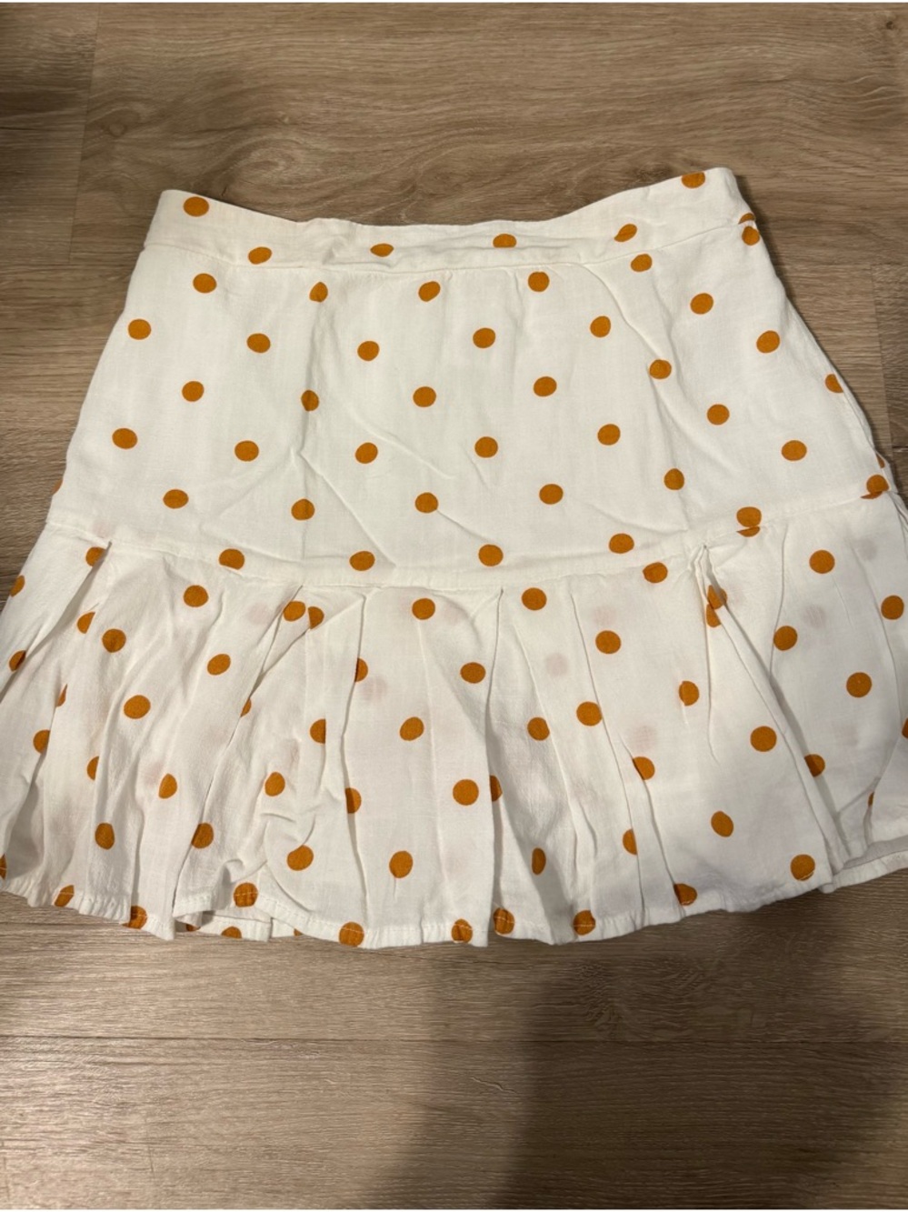 White Polka Dot Ruffled Mini Skirt - Orange Dot